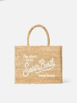 MC2 Saint Barth Vanity Raffia Shoulder Bag With Front White Embroidery