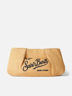 MC2 Saint Barth Straw Hand Pouch With Front Black Embroidery