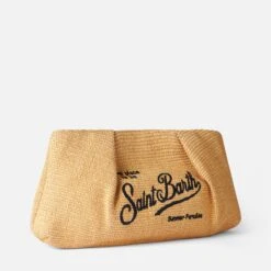 MC2 Saint Barth Straw Hand Pouch With Front Black Embroidery -Chic Carry Deals Store straw maxi pouch 3