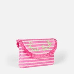MC2 Saint Barth Straw Pochette With Fringes And Stripes 9 MC2 Saint Barth Straw Pochette With Fringes And Stripes -Chic Carry Deals Store straw pochette pink striped 3