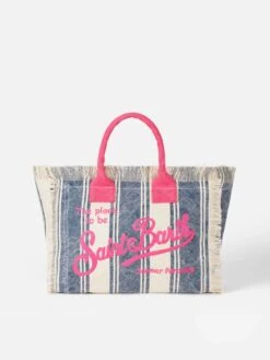 MC2 Saint Barth Colette Cotton Canvas Handbag With White And Blue Navy Stripes