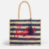 MC2 Saint Barth Raffia Bag With Blue Stripes And Embroidery -Chic Carry Deals Store striped raffia faith bag 1