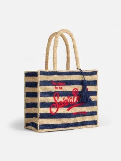 MC2 Saint Barth Raffia Bag With Blue Stripes And Embroidery -Chic Carry Deals Store striped raffia faith bag 3