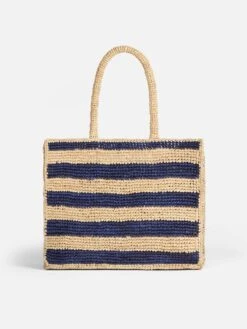 MC2 Saint Barth Raffia Bag With Blue Stripes And Embroidery -Chic Carry Deals Store striped raffia faith bag 4