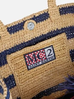 MC2 Saint Barth Raffia Bag With Blue Stripes And Embroidery -Chic Carry Deals Store striped raffia faith bag 5