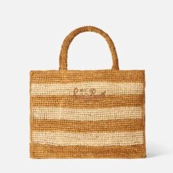 MC2 Saint Barth Vanity Raffia Shoulder Bag With Saint Barth Embroidery -Chic Carry Deals Store striped vanity raffia bag 2