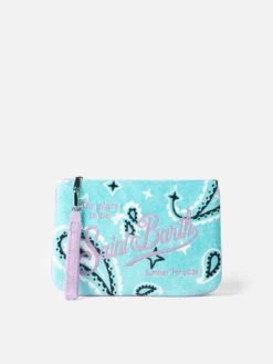 MC2 Saint Barth Parisienne Water Green Terry Pochette With Paisley Print