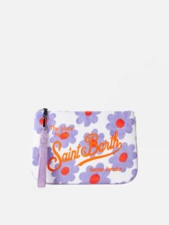 MC2 Saint Barth Parisienne Terry Pochette With Violet And Orange Daisy Print