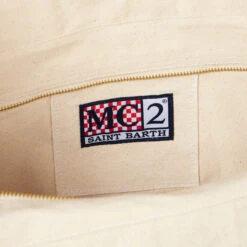 MC2 Saint Barth White Vanity Canvas Shoulder Bag With Groovy Blue Logo 11 MC2 Saint Barth White Vanity Canvas Shoulder Bag With Groovy Blue Logo -Chic Carry Deals Store vanity groovy shoulder bag 5 5