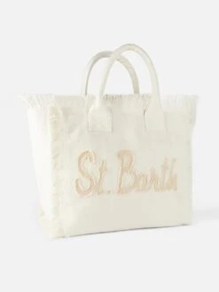 Vanity Canvas Shoulder Bag With St. Barth Patch -Chic Carry Deals Store vanity patch canvas bag 3