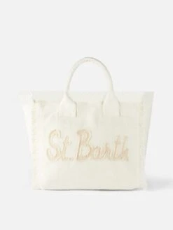 Vanity Canvas Shoulder Bag With St. Barth Patch -Chic Carry Deals Store vanity patch canvas bag 4