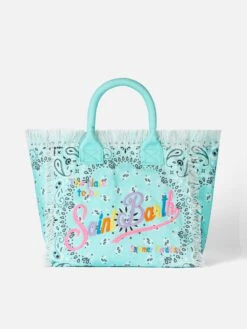 MC2 Saint Barth Vanity Canvas Shoulder Bag With Water Green Bandanna Print