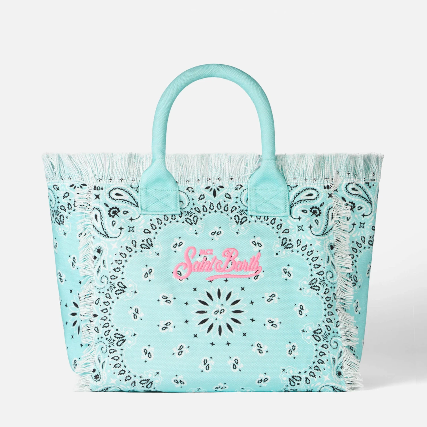 MC2 Saint Barth Vanity Canvas Shoulder Bag With Water Green Bandanna Print 5 MC2 Saint Barth Vanity Canvas Shoulder Bag With Water Green Bandanna Print - Image 3