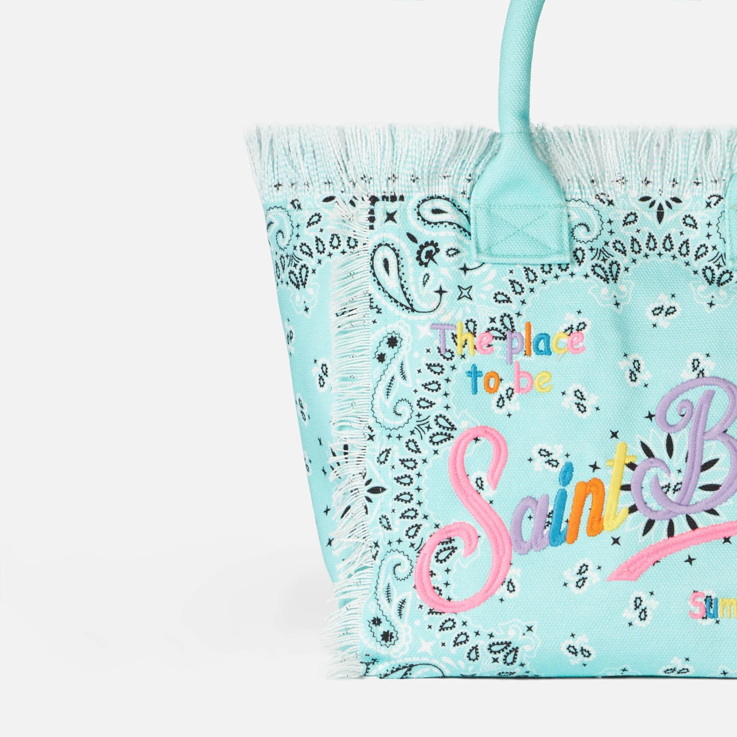 MC2 Saint Barth Vanity Canvas Shoulder Bag With Water Green Bandanna Print 4 MC2 Saint Barth Vanity Canvas Shoulder Bag With Water Green Bandanna Print - Image 2