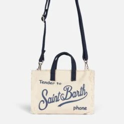 MC2 Saint Barth Phone Holder White Bag With Blue Logo -Chic Carry Deals Store white camvas phone bag 1